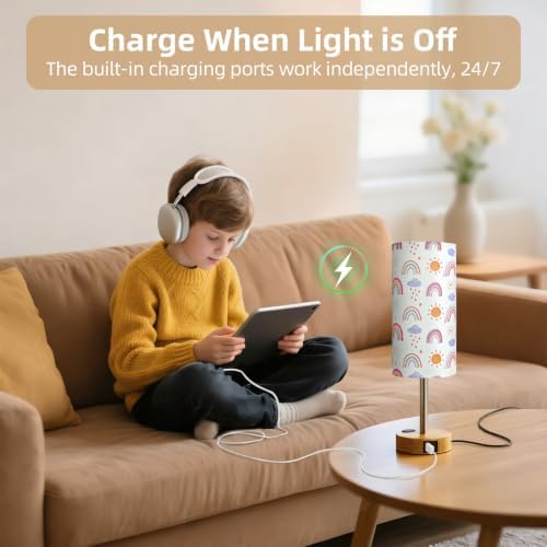 Bedside Table Lamp, Dimmable Touch, AC Outlet, USB A+C (SunRainbow)