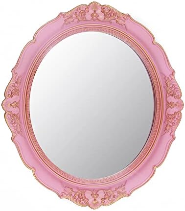 YCHMIR Vintage Decorative Wall Mirror 14.8 x 13.1 Inch Oval Mirror（Pink）
