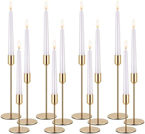 Brass Gold Metal Taper Candle Holders Set of 12, Wedding Table Decor