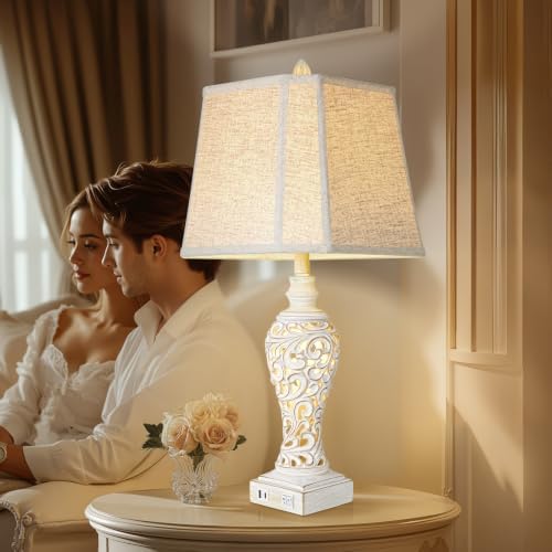 Vintage Table Lamps with Nightligh Set of 2 for Living Room, 28.5'' High