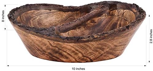 Natural Wooden Tray, Serving Bowl for Salad, Veggies and Fruits, Large Deep Tray for Family, Party (Bark Edge Wavy Divided Bowl)