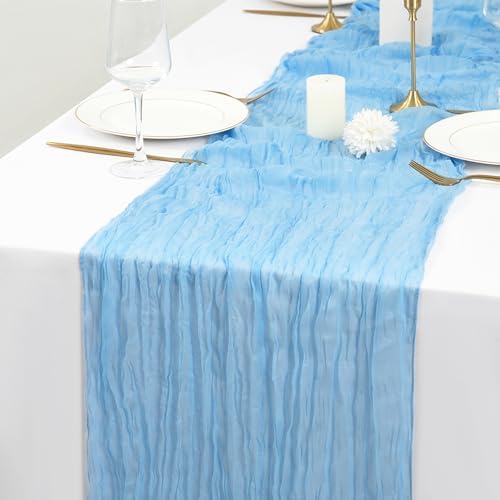 10 Pack Light Blue Table Runner 10Ft Cheesecloth Table Runner Boho Gauze Cheese Cloth Table Runners Romantic Long Sheer Fabric Table Runners for Wedding Party Bridal Shower