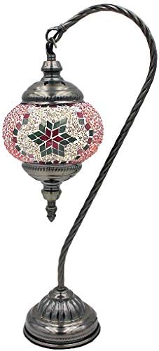 SILVERFEVER Handcrafted Mosaic Turkish Lamp Moroccan Glass Table Desk Bedside Light Bronze Base with E12 Bulb (Christmas Color Snowflakes Lattern)