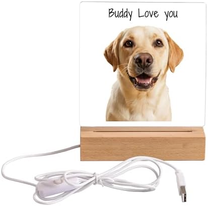 WSYEAR Custom Dog Lamp Gift with Photo, Custom Pet Night Light, Personalized Pet Acrylic Wooden Base Lamp, Pet Portrait Light - Memorial Gifts for Pet Lover, Forever & Always