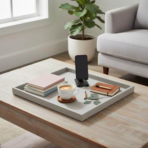 20x20 Inch Rectangular Ottoman Tray | Textured PU Leather, Waterproof & Heat-Resistant Storage for Coffee/Dining Tables, Sofa, Bed, Entertainment & Party (Tranquil Beige, 20 * 20in)
