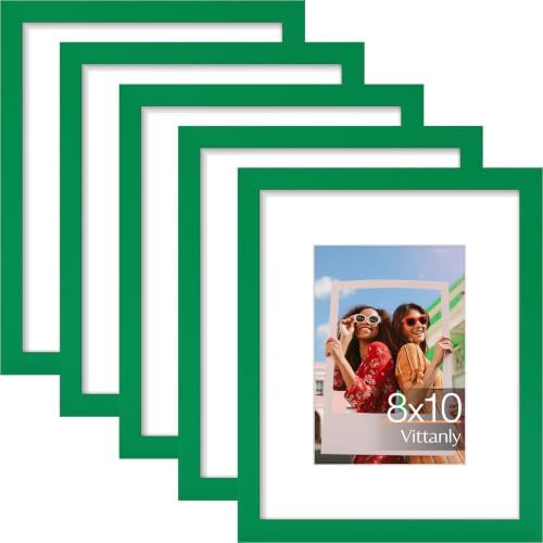 Vittanly 8x10 Picture Frames Set of 5, Wall or Tabletop Display, Green