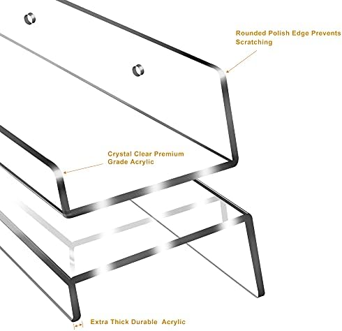 Jansburg 24 Inch Clear Floating Shelves 4 Pack Acrylic Shelves Invisible Floating Wall Ledge Bookshelf 5MM Thick Book Display Shelves Wall Mounted Bathroom Kitchen Organizer