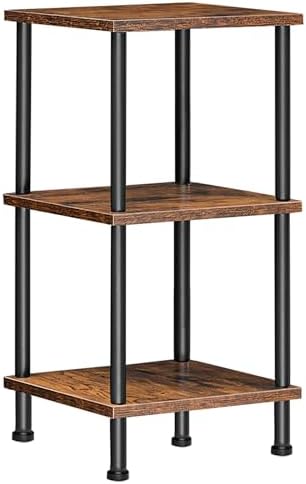 HOOBRO 3-Tier Corner Shelf Stand, Corner Square Rack Display Shelf, Tall Storage Plant Stand, Bookcase for Small Spaces, Living Room, Home Office, Kitchen, Rustic Brown and Black BF153CJ01