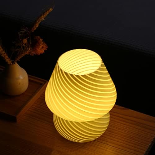 Mushroom Lamp,Glass Mushroom Bedside Table Lamps Purple Translucent Murano Vintage Style Striped Small Nightstand Desklamp Swirl Light for Home Decor, Dining, Living, Bedroom, Gift (Stripe Purple)