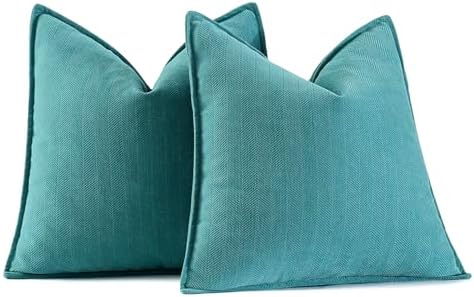 MIULEE Pack of 2 Teal Decorative Chenille Pillow Covers 18x18 Inch