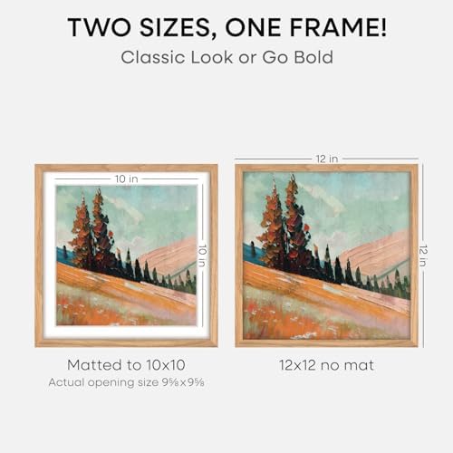 Homeforia 12x12 Natural Oak Picture Frame, High-End Wood, 10x10 Mat, Glass
