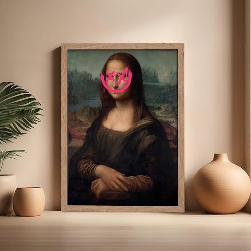 Poster Master Mona Lisa Painting Poster Altered & Pop Art - Defaced Art - Gift for Men & Women - Minimal Decor for Office, Bedroom or Living Room, 16x20 Beige Framed