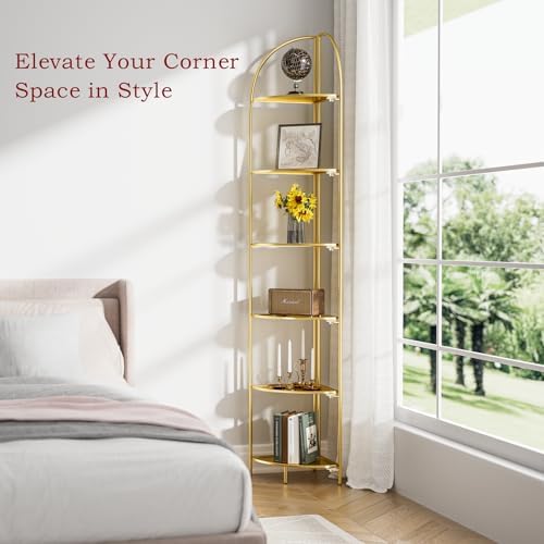Crofy 6-Tier Foldable Corner Shelf, Metal Gold Frame & Shelves