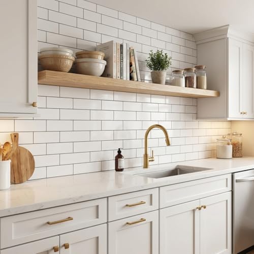 joelsantiques 60 inch Wooden Floating Shelves for Wall - 60x6x2 in, High End Solid Natural Wood, Heavy Duty Bracket, Wall Mounted for Bathroom, Living Room, Bedroom, Office Floating Storage - Beige