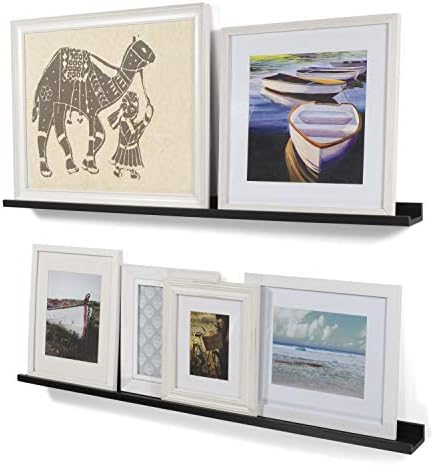 Wallniture Modern Floating Wall Ledge Shelf for Pictures and Frames Black 46 Inch Set of 2