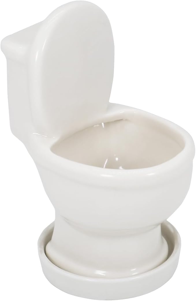 Gemseek Cute Ceramic Toilet Bowl Succulent Planter Pot with Drainage Tray