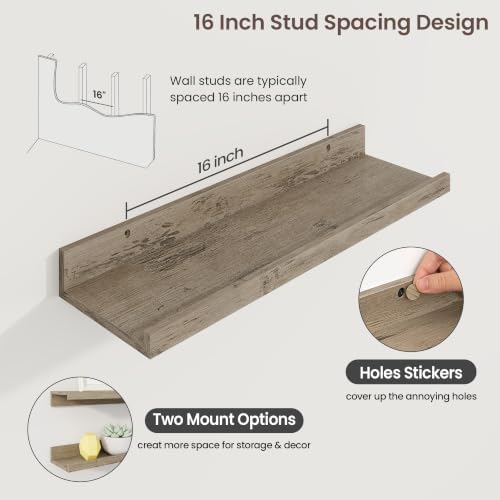 Axeman 20 Inch Floating Shelves, Grey Picture Ledge Shelf Set of 3