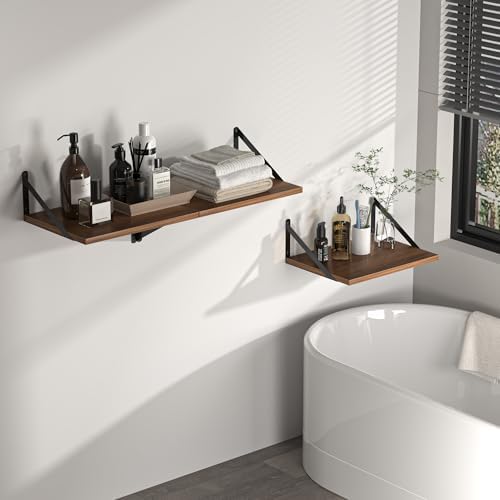 Heimlove 16W x 12D Deep Floating Shelves Set of 2 Walnut
