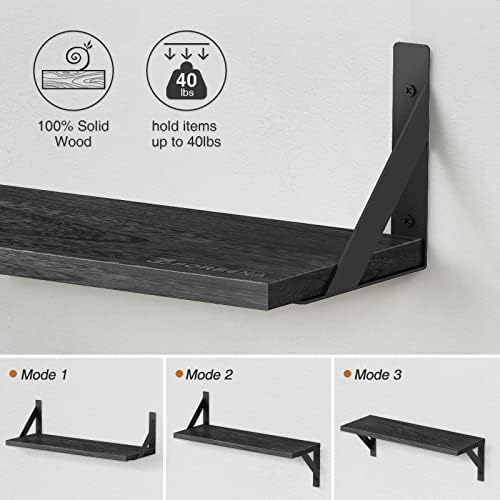 Forbena Large Floating Shelves for Wall 24 Inch Long Set of 3, 8 in Deep Wall Bookshelf for Bedroom Living Room, Wooden Heavy Duty Hanging Book Shelves for Office Kitchen Closet Storage (Black)
