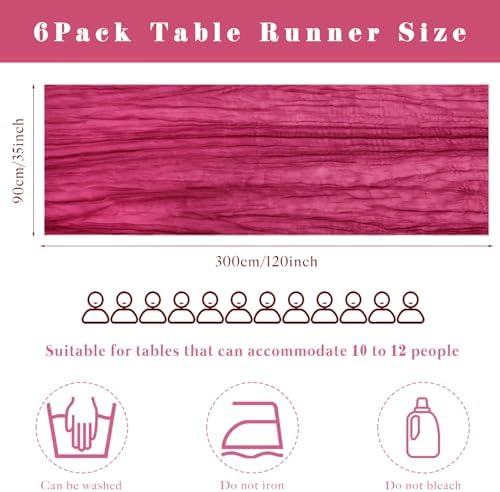 6 Pieces Hot Pink Cheesecloth Table Runners 10FT Gauze Fabric Runner for Tables Boho Table Runner Decoration Rustic Sheer Runner for Wedding Birthday Baby Bridal Shower Party (35 x 120 Inches Long)