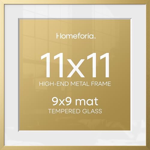 Homeforia 11x11 Gold Picture Frame, High-End Metal, 9x9 Mat, Glass
