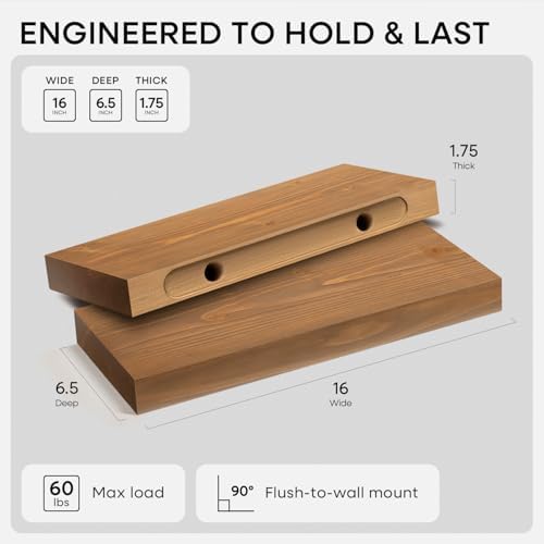 Homeforia 16 Inch Floating Shelves, High-End Solid Pine Wood, Set of 3