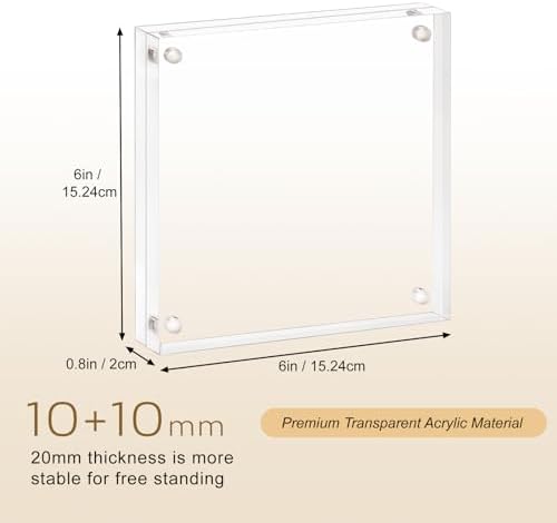 AMEITECH Acrylic Picture Frame 6x6, Clear Double Sided Frameless Photo Frame with Magnetic, Free Standing Desktop Acrylic Frame Display, Lucite Frame with Gift Box Package - 1 Pack
