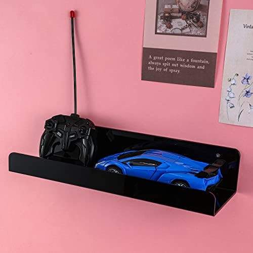 Sooyee 6 Pack Black Floating Shelves, 15 Inch Acrylic Shelves, Wall Mounted Bookshelf, Invisible Picture Ledge Display Shelves