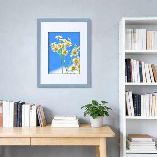 Muzilife Blue 12x16 Wood Picture Frame with Mat, Real Glass Cover, 1 Pack