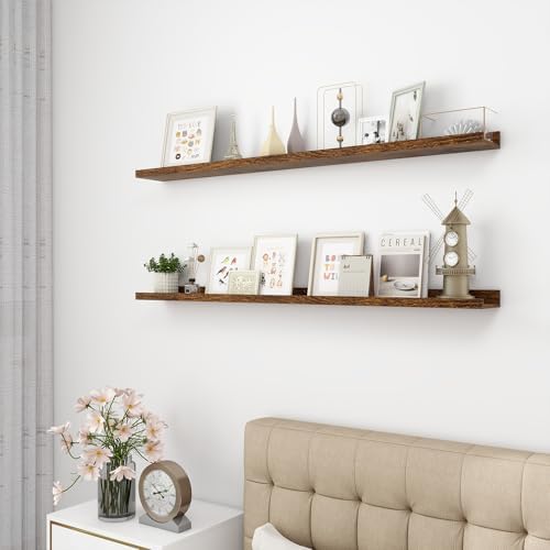 Acovy Picture Ledge Shelf, Wood, 48 inch, Brown, Set of 2