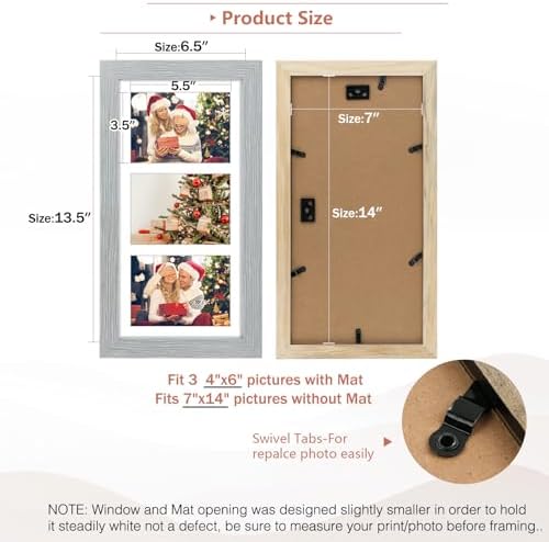 Golden State Art Collage Picture Frame 7x14 Matted 3 4x6 Photos Wood Grey
