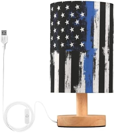 Traditional Police Officer Flag LED Table Lamp with USB Port Night Light Bedroom Lamps for Nightstand Living Room Dorm Home Office Desk