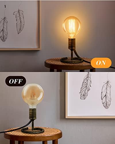 Bedside Table Lamp for Bedroom, 2PCS Small Industrial Desk Light Base E26/E27, Vintage Lamp Holder with Plug in Cord On/Off Switch, Cute Nightstand Lamps for Living Room, Office Kid Reading(NO Bulb)