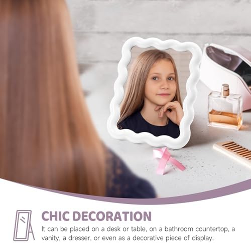 Philbinden Cute Wave-Shaped Desk Vanity Makeup Mirror,Portable Aesthetic Folding Mirror Travel Make Up Mirror for Standing/Hanging,Home Decorations Mirror for Women Girls (1, White)