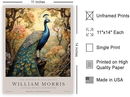 Poster Master William Morris Poster - Peacock Print - Bird Art - Botanical Design - Flower Art - Exhibition Display - Animal Illustration - Floral Design - Aesthetic Office or Bedroom Decor - 11x14 UNFRAMED Print