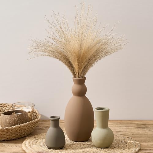 Ceramic Vase Set of 3, Nordic Minimalist Multicolor Vases Home Decor, Rustic Farmhouse Decor Pottery Vases for Bouquet Pampas Grass Dried Fresh Flowers, Living Room, Entryway Mantel, Bedroom, Kitchen