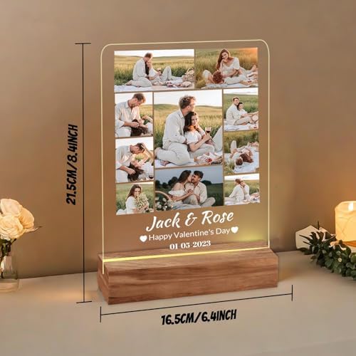 Personalized Photo Acrylic Happy Fathers Day Sign Plaque Gifts for Dad Papa Grandpa from Daughter Son Wife Customizable LED Night Light Wooden Base Lamps Desk Bedroom Decor Signs