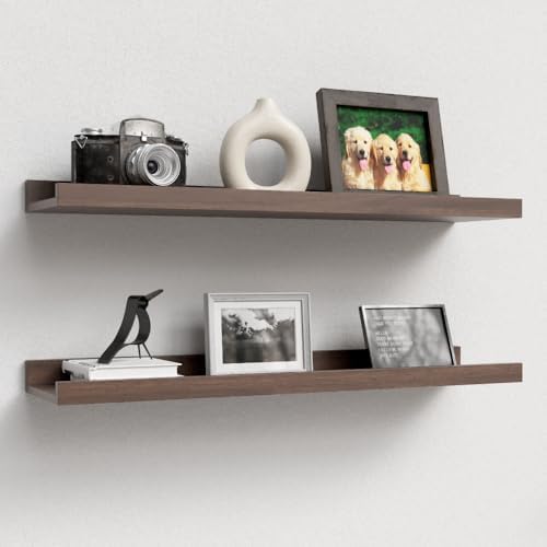 Boswillon Floating Shelves Set of 2, Long Wall Shelf with Lip, 24in, Walnut