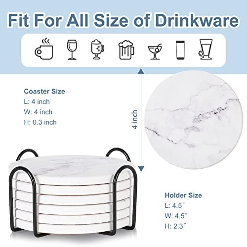 Absorbent Coasters for Drinks,Ceramic Coaster Set of 6 with Holder Durable