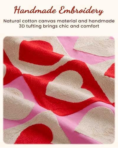 Valentines Pillow Cover 18x18 Inch - Embroidered Valentines Day Red White Hearts Design Throw Pillow Cover Decorations Soft Cushion Case Home Decor for Couch, Sofa, or Bed(1 Pack)