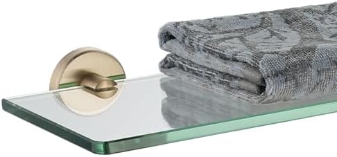 JQK Bathroom Glass Shelf, Tempered Glass Shower Storage 20 by 5 inches, 304 Stainless Steel Champagne Bronze Wall Mount, TGS101L20-CB