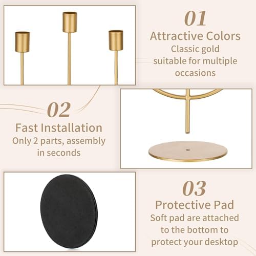 Sziqiqi Gold Candelabra Candle Holders, 3 Arm Candelabra Table Centerpiece
