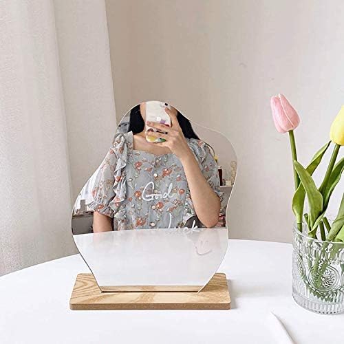 Acrylic Makeup Mirror for Desk with Stand Aesthetic Desk Decor Vanity Mirror Frameless Table top for Bedroom,Living Room and Minimal Spaces Room Decor (Baby Fat)