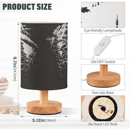 Table Lamps Sasquatch Forest Bedside Nightstand Lamp with Flaxen Fabric Shade and Wooden Base with USB (Non-Removable) for Bedroom 5.12x9.7 in