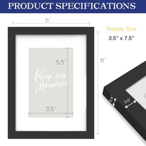 An&He 6x8 Picture Frame with Mat, Black Photo Frame for Wall & Tabletop Display, Holds 5.5x7.5 or 3.5x5.5 Photos, Gallery Wall Frame for Home Décor