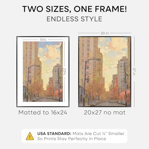 Homeforia 20x27 Black Picture Frame, High-End Metal, 16x24 Mat, Glass