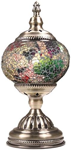 SILVERFEVER Handcrafted Mosaic Turkish Lamp Moroccan Glass Table Desk Bedside Light Bronze Base with E12 Bulb (Olive Greens)