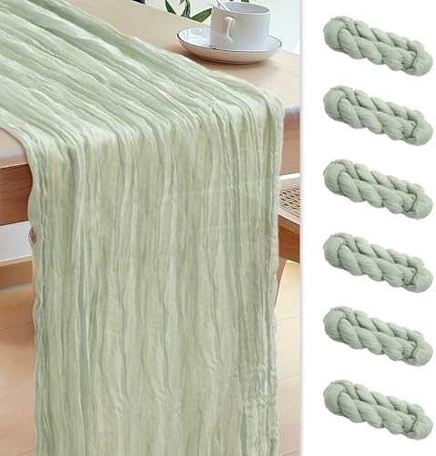 Le courant 6pcs 10Ft Cheesecloth Table Runner, Rustic Boho Gauze Cheese Cloth Runner Table Runner for Weddings Bridal Baby Shower Birthday Holiday Parties Home Decor, Sage Green
