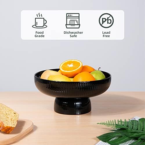 Ceramic Fruit Bowl for Kitchen Counter, Large Fruit Basket with Hole, Black