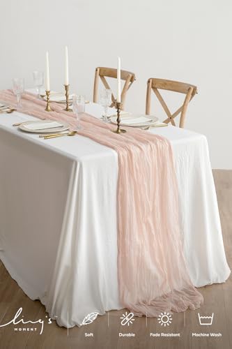 Ling's Moment Pink Cheesecloth Table Runner, 120 Inch 10FT Blush